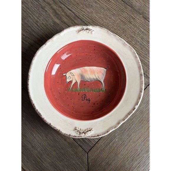 Raymond Waites Certified International VINTAGE FARM Pig 9" Bowl Has Chip - Picture 1 of 5